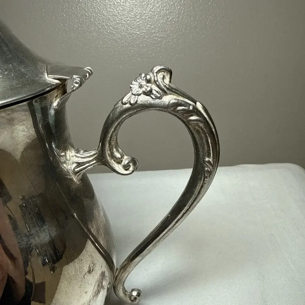 Antique Edwardian Silver On Copper Coffee Pot Gold Wash Interior Hinged Lid